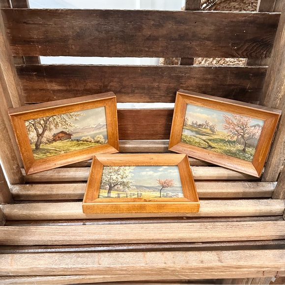 Set 3 Vintage Framed Landscape Prints Hand Painted Pictures Wall Decor MCM - Picture 14 of 16